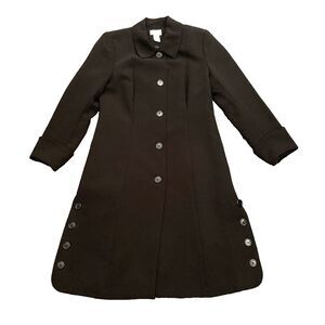 Soft Surroundings Trench Coat MEDIUM Black Button Down Lined Preppy Twee